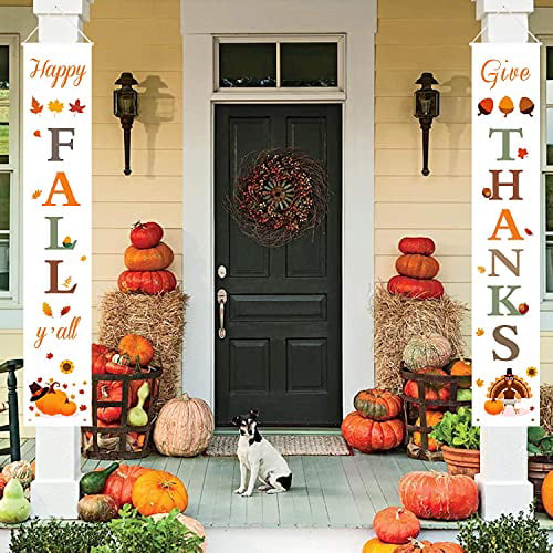 Welcome Fall Signs Happy Fall Y'all & Give Thanks Porch Banners for Fall/Thanksgiving Decor Thanksgiving Decorations 